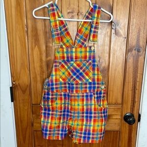 We Wore What Rainbow Multicolor Linen Cotton Shortall Shorts Overall XS